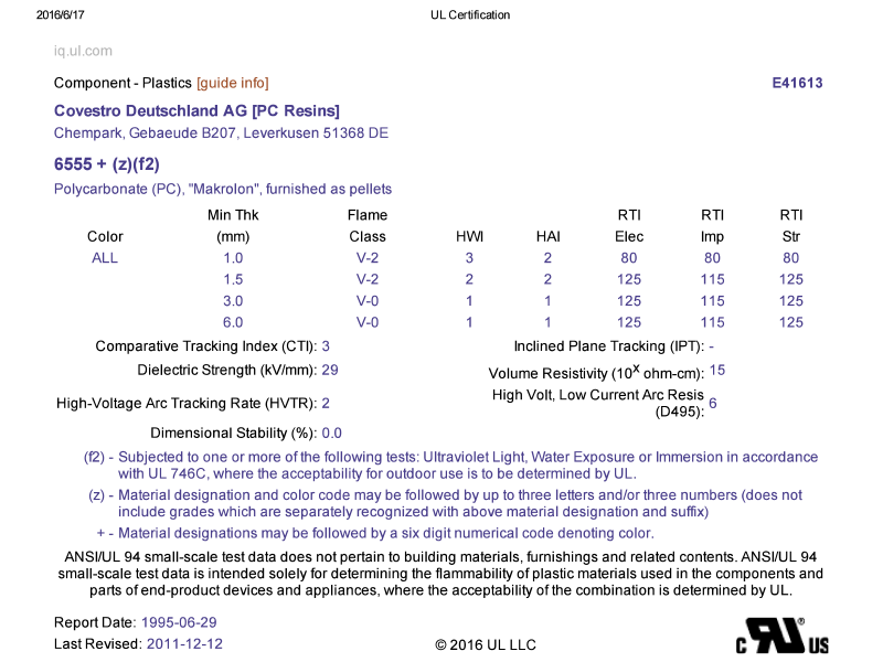 Plastic Resin TRISTAR PC-10FR-(8)